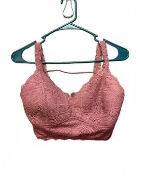 BKE Essentials Women's Pink Lace Longline Bralette Mauve Floral Padded Medium